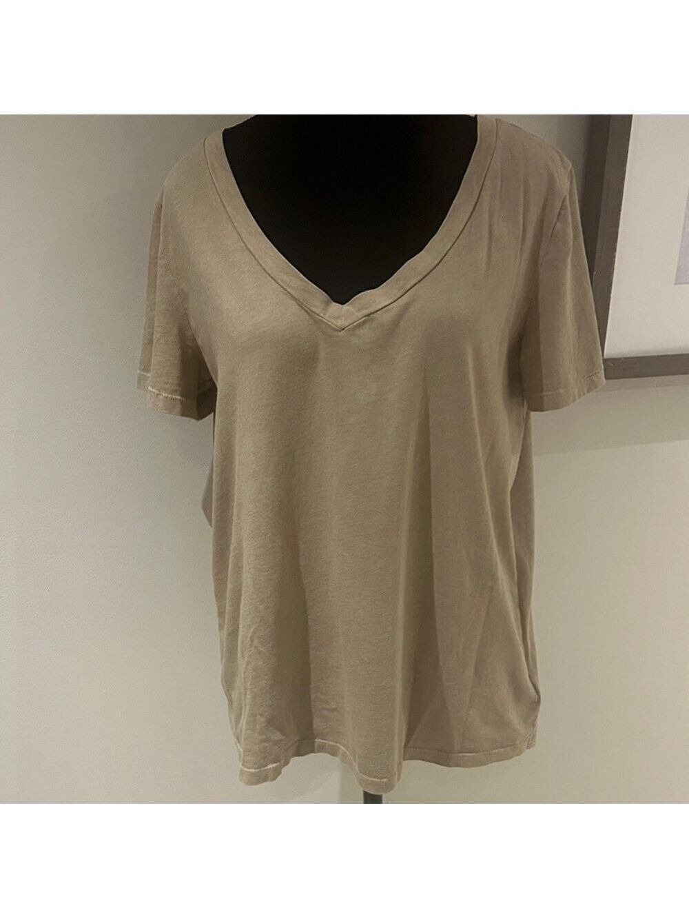 GAP Tan V-Neck Short Sleeve Tee made from organic cotton